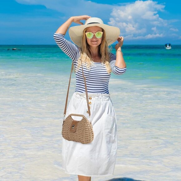 Clutch Purse Straw Crossbody Bag Women Summer Adjustable Strap Boho Handwoven - Picture 5 of 6